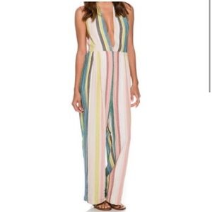 Free People My Kind of Woman Garden Multicolor Linen Striped Jumpsuit, size 2